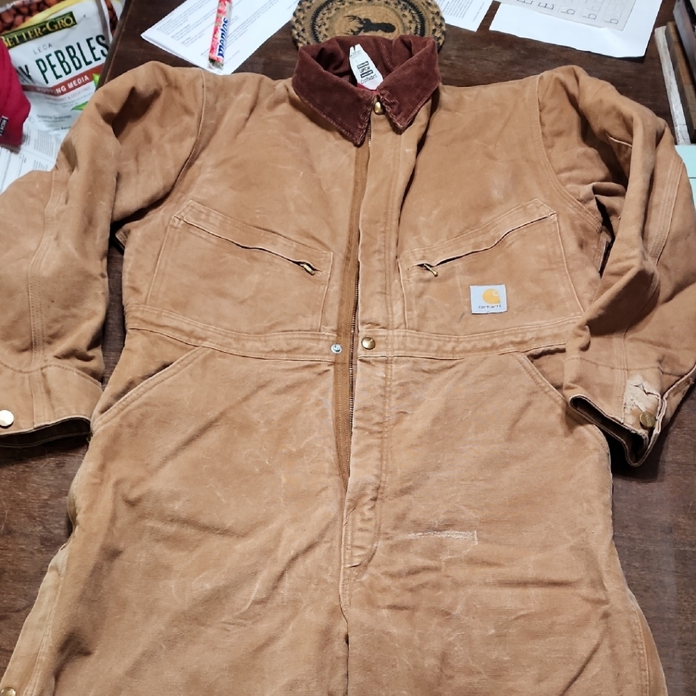 Carhartt Tan Brown Collar Duck Work Coveralls